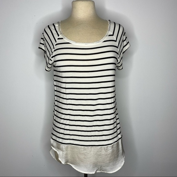 Anthro Bordeaux Strata Black White Striped Layered Look Tunic Top - Picture 4 of 9